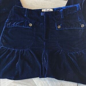 Free People Velvet Blue Pants with Button Details Tie at Ankle